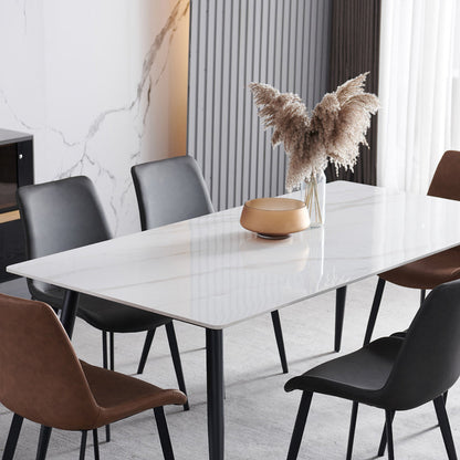 Metal Industrial Rectangle Dining Table Sintered Stone Top Indoor Table with Black Legs White Without Chairs Clearhalo 'Dining Tables & Seating' 'Dining Tables' 'dining_table' 'furn' 'furn_dining_table' 'Furniture' 'furniture_dining_table' 'Kitchen & Dining Furniture' 'kitchen' 'kitchen_dining_table' 4818273