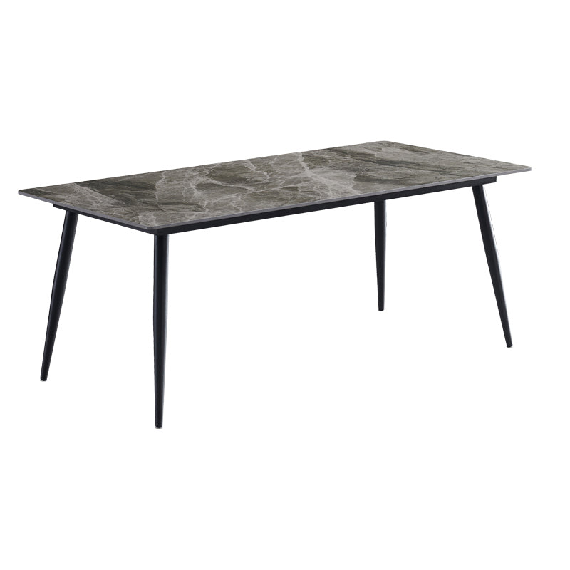 Metal Industrial Rectangle Dining Table Sintered Stone Top Indoor Table with Black Legs Gray Without Chairs Clearhalo 'Dining Tables & Seating' 'Dining Tables' 'dining_table' 'furn' 'furn_dining_table' 'Furniture' 'furniture_dining_table' 'Kitchen & Dining Furniture' 'kitchen' 'kitchen_dining_table' 4818274