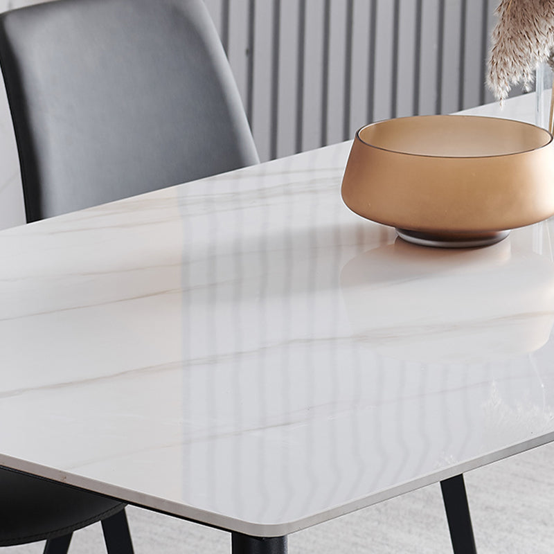 Metal Industrial Rectangle Dining Table Sintered Stone Top Indoor Table with Black Legs Clearhalo 'Dining Tables & Seating' 'Dining Tables' 'dining_table' 'furn' 'furn_dining_table' 'Furniture' 'furniture_dining_table' 'Kitchen & Dining Furniture' 'kitchen' 'kitchen_dining_table' 4818275