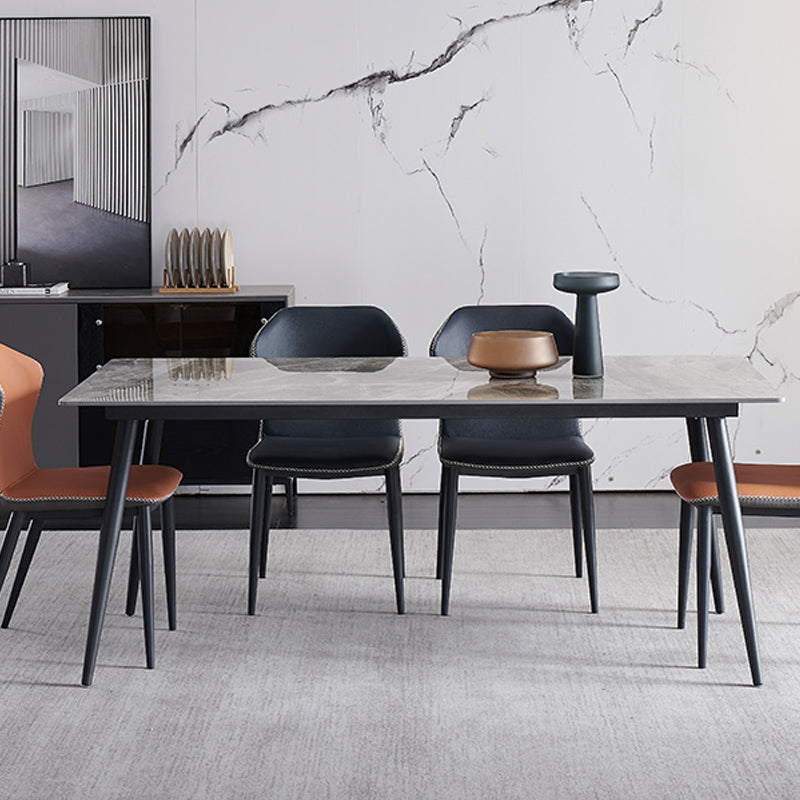 Metal Industrial Rectangle Dining Table Sintered Stone Top Indoor Table with Black Legs Clearhalo 'Dining Tables & Seating' 'Dining Tables' 'dining_table' 'furn' 'furn_dining_table' 'Furniture' 'furniture_dining_table' 'Kitchen & Dining Furniture' 'kitchen' 'kitchen_dining_table' 4818277