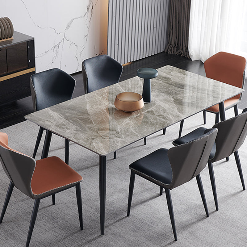 Metal Industrial Rectangle Dining Table Sintered Stone Top Indoor Table with Black Legs Clearhalo 'Dining Tables & Seating' 'Dining Tables' 'dining_table' 'furn' 'furn_dining_table' 'Furniture' 'furniture_dining_table' 'Kitchen & Dining Furniture' 'kitchen' 'kitchen_dining_table' 4818278