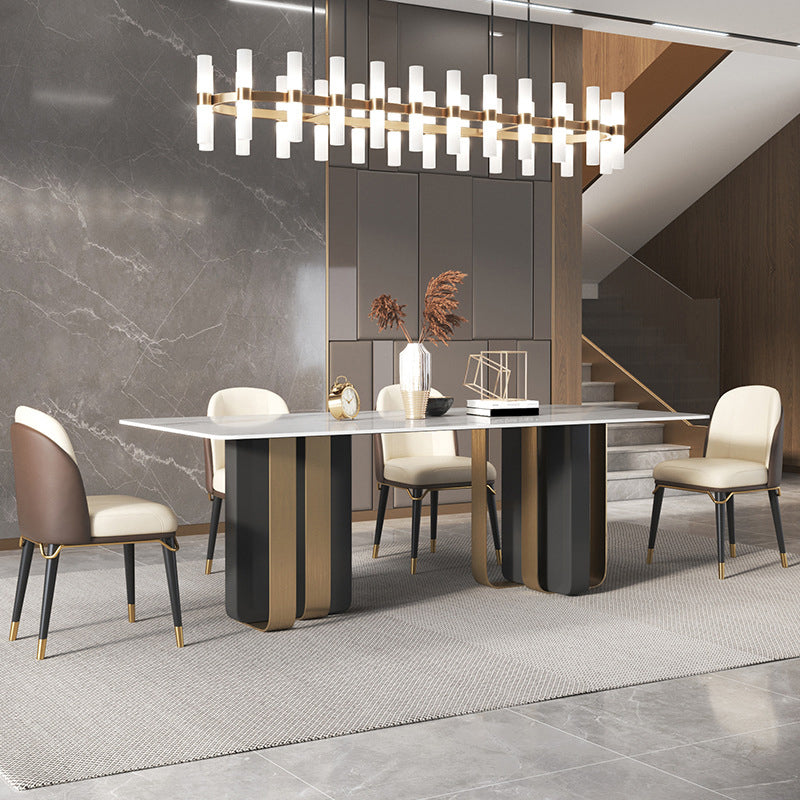 Luxury Sintered Stone Top Dining Table Rectangle Indoor Table with Double Pedestal 78.7"L x 39.4"W x 29.5"H Without Chairs Clearhalo 'Dining Tables & Seating' 'Dining Tables' 'dining_table' 'furn' 'furn_dining_table' 'Furniture' 'furniture_dining_table' 'Kitchen & Dining Furniture' 'kitchen' 'kitchen_dining_table' 4818286