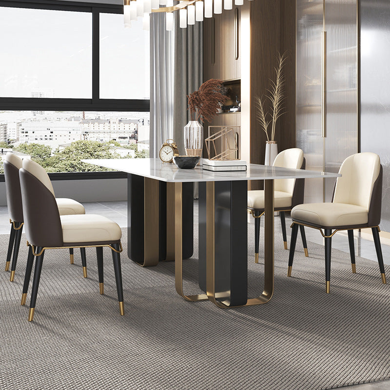 Luxury Sintered Stone Top Dining Table Rectangle Indoor Table with Double Pedestal 86.6"L x 43.3"W x 29.5"H Without Chairs Clearhalo 'Dining Tables & Seating' 'Dining Tables' 'dining_table' 'furn' 'furn_dining_table' 'Furniture' 'furniture_dining_table' 'Kitchen & Dining Furniture' 'kitchen' 'kitchen_dining_table' 4818287