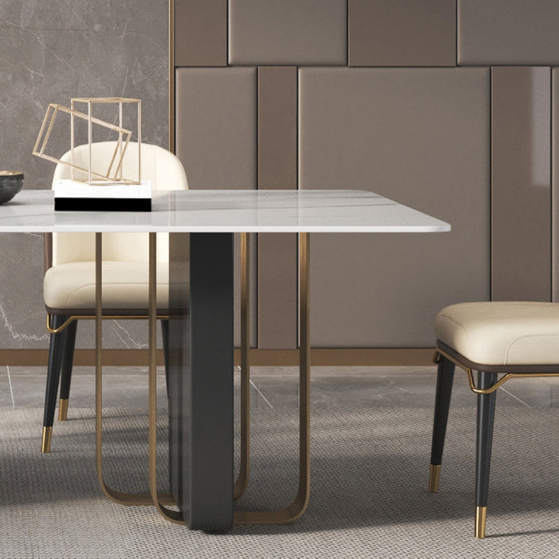 Luxury Sintered Stone Top Dining Table Rectangle Indoor Table with Double Pedestal Clearhalo 'Dining Tables & Seating' 'Dining Tables' 'dining_table' 'furn' 'furn_dining_table' 'Furniture' 'furniture_dining_table' 'Kitchen & Dining Furniture' 'kitchen' 'kitchen_dining_table' 4818289