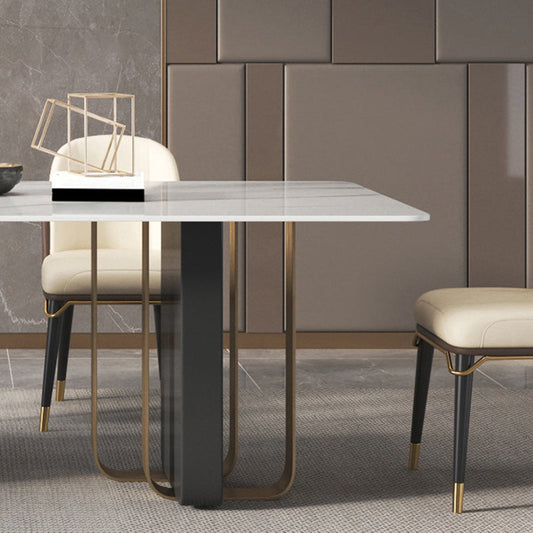 Luxury Sintered Stone Top Dining Table Rectangle Indoor Table with Double Pedestal Clearhalo 'Dining Tables & Seating' 'Dining Tables' 'dining_table' 'furn' 'furn_dining_table' 'Furniture' 'furniture_dining_table' 'Kitchen & Dining Furniture' 'kitchen' 'kitchen_dining_table' 4818289
