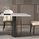 Luxury Sintered Stone Top Dining Table Rectangle Indoor Table with Double Pedestal Clearhalo 'Dining Tables & Seating' 'Dining Tables' 'dining_table' 'furn' 'furn_dining_table' 'Furniture' 'furniture_dining_table' 'Kitchen & Dining Furniture' 'kitchen' 'kitchen_dining_table' 4818289