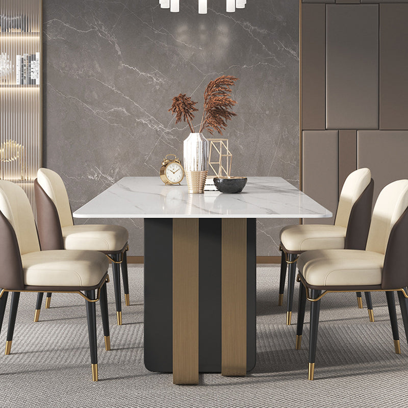 Luxury Sintered Stone Top Dining Table Rectangle Indoor Table with Double Pedestal Clearhalo 'Dining Tables & Seating' 'Dining Tables' 'dining_table' 'furn' 'furn_dining_table' 'Furniture' 'furniture_dining_table' 'Kitchen & Dining Furniture' 'kitchen' 'kitchen_dining_table' 4818290