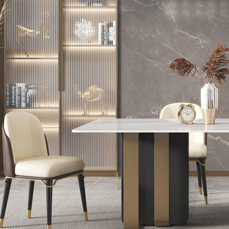 Luxury Sintered Stone Top Dining Table Rectangle Indoor Table with Double Pedestal Clearhalo 'Dining Tables & Seating' 'Dining Tables' 'dining_table' 'furn' 'furn_dining_table' 'Furniture' 'furniture_dining_table' 'Kitchen & Dining Furniture' 'kitchen' 'kitchen_dining_table' 4818291