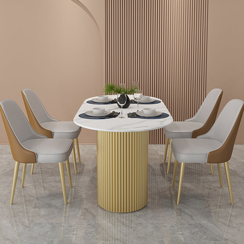 Metal Base Contemporary Oval Dining Table Double Pedestal Table for Dining Room White 51.2"L x 27.6"W x 29.5"H Without Chairs Clearhalo 'Dining Tables & Seating' 'Dining Tables' 'dining_table' 'furn' 'furn_dining_table' 'Furniture' 'furniture_dining_table' 'Kitchen & Dining Furniture' 'kitchen' 'kitchen_dining_table' 4818303