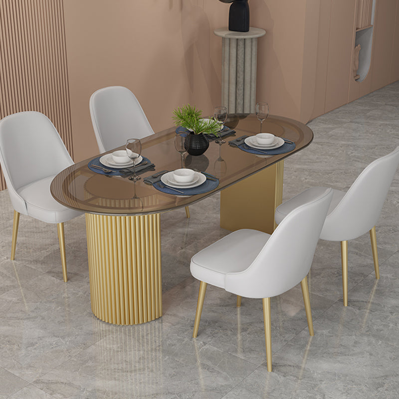 Metal Base Contemporary Oval Dining Table Double Pedestal Table for Dining Room Clearhalo 'Dining Tables & Seating' 'Dining Tables' 'dining_table' 'furn' 'furn_dining_table' 'Furniture' 'furniture_dining_table' 'Kitchen & Dining Furniture' 'kitchen' 'kitchen_dining_table' 4818308