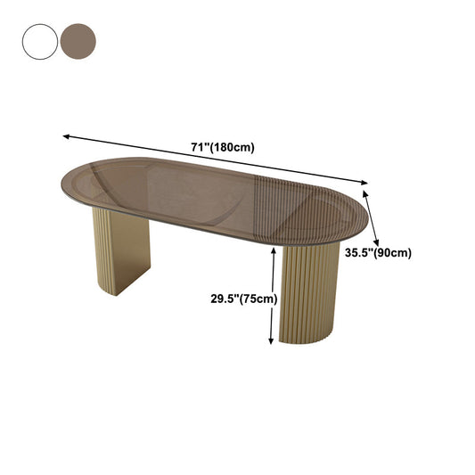 Metal Base Contemporary Oval Dining Table Double Pedestal Table for Dining Room Clearhalo 'Dining Tables & Seating' 'Dining Tables' 'dining_table' 'furn' 'furn_dining_table' 'Furniture' 'furniture_dining_table' 'Kitchen & Dining Furniture' 'kitchen' 'kitchen_dining_table' 4818314