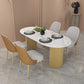 Modern Style Dining Table Oval Double Pedestal Table for Home Use Slate 70.9"L x 35.4"W x 29.5"H Without Chairs Clearhalo 'Dining Tables & Seating' 'Dining Tables' 'dining_table' 'furn' 'furn_dining_table' 'Furniture' 'furniture_dining_table' 'Kitchen & Dining Furniture' 'kitchen' 'kitchen_dining_table' 4818327