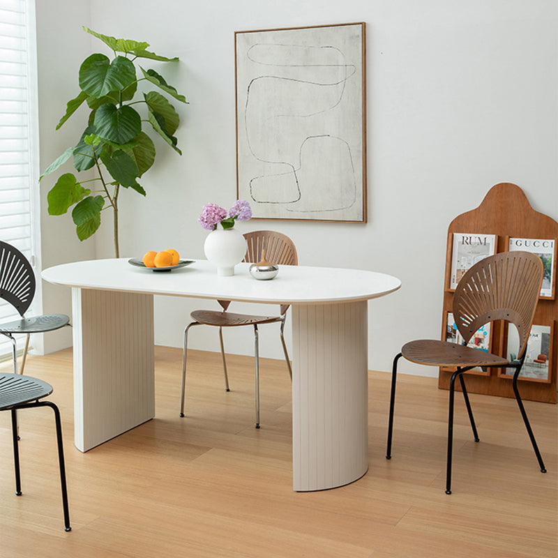 Modern Solid Wood Table for Restaurant Oval Kitchen Table with Double Pedestal White 70.9"L x 31.5"W x 29.5"H Without Chairs Clearhalo 'Dining Tables & Seating' 'Dining Tables' 'dining_table' 'furn' 'furn_dining_table' 'Furniture' 'furniture_dining_table' 'Kitchen & Dining Furniture' 'kitchen' 'kitchen_dining_table' 4818357