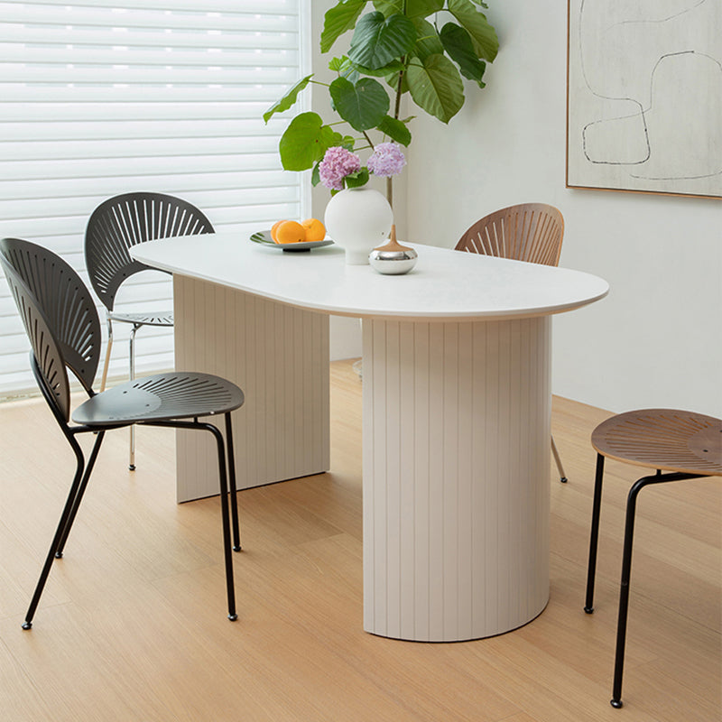 Modern Solid Wood Table for Restaurant Oval Kitchen Table with Double Pedestal White 78.7"L x 31.5"W x 29.5"H Without Chairs Clearhalo 'Dining Tables & Seating' 'Dining Tables' 'dining_table' 'furn' 'furn_dining_table' 'Furniture' 'furniture_dining_table' 'Kitchen & Dining Furniture' 'kitchen' 'kitchen_dining_table' 4818358