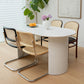 Modern Solid Wood Table for Restaurant Oval Kitchen Table with Double Pedestal White 86.6"L x 35.4"W x 29.5"H Without Chairs Clearhalo 'Dining Tables & Seating' 'Dining Tables' 'dining_table' 'furn' 'furn_dining_table' 'Furniture' 'furniture_dining_table' 'Kitchen & Dining Furniture' 'kitchen' 'kitchen_dining_table' 4818359