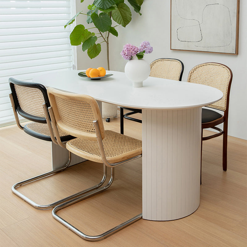 Modern Solid Wood Table for Restaurant Oval Kitchen Table with Double Pedestal White 86.6"L x 35.4"W x 29.5"H Without Chairs Clearhalo 'Dining Tables & Seating' 'Dining Tables' 'dining_table' 'furn' 'furn_dining_table' 'Furniture' 'furniture_dining_table' 'Kitchen & Dining Furniture' 'kitchen' 'kitchen_dining_table' 4818359