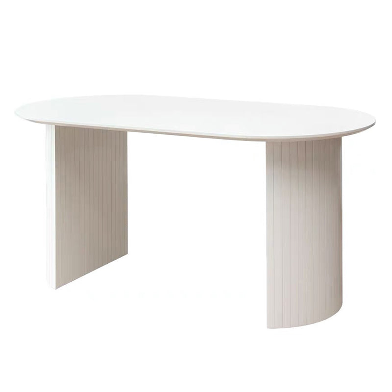 Modern Solid Wood Table for Restaurant Oval Kitchen Table with Double Pedestal White Without Chairs Clearhalo 'Dining Tables & Seating' 'Dining Tables' 'dining_table' 'furn' 'furn_dining_table' 'Furniture' 'furniture_dining_table' 'Kitchen & Dining Furniture' 'kitchen' 'kitchen_dining_table' 4818361