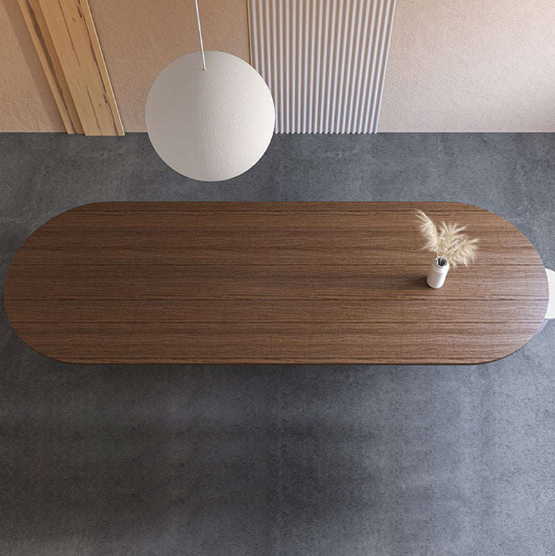 Modern Pine Wood Table for Restaurant Oval Dining Table with Double Pedestal Brown 70.9"L x 31.5"W x 29.5"H Without Chairs Clearhalo 'Dining Tables & Seating' 'Dining Tables' 'dining_table' 'furn' 'furn_dining_table' 'Furniture' 'furniture_dining_table' 'Kitchen & Dining Furniture' 'kitchen' 'kitchen_dining_table' 4818396