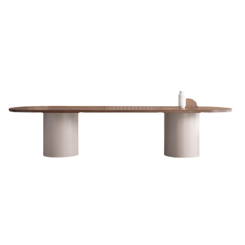 Modern Pine Wood Table for Restaurant Oval Dining Table with Double Pedestal Brown Without Chairs Clearhalo 'Dining Tables & Seating' 'Dining Tables' 'dining_table' 'furn' 'furn_dining_table' 'Furniture' 'furniture_dining_table' 'Kitchen & Dining Furniture' 'kitchen' 'kitchen_dining_table' 4818399