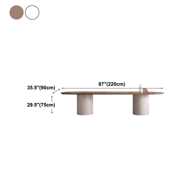 Modern Pine Wood Table for Restaurant Oval Dining Table with Double Pedestal Clearhalo 'Dining Tables & Seating' 'Dining Tables' 'dining_table' 'furn' 'furn_dining_table' 'Furniture' 'furniture_dining_table' 'Kitchen & Dining Furniture' 'kitchen' 'kitchen_dining_table' 4818406