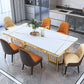 Glam Sintered Stone Double Pedestal Table Home Rectangle Dining Table White Gold Without Chairs Clearhalo 'Dining Tables & Seating' 'Dining Tables' 'dining_table' 'furn' 'furn_dining_table' 'Furniture' 'furniture_dining_table' 'Kitchen & Dining Furniture' 'kitchen' 'kitchen_dining_table' 4818412