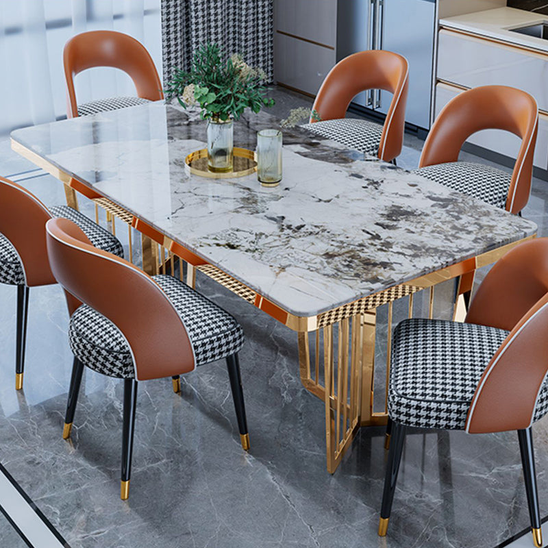 Glam Sintered Stone Double Pedestal Table Home Rectangle Dining Table Pandora Gold Without Chairs Clearhalo 'Dining Tables & Seating' 'Dining Tables' 'dining_table' 'furn' 'furn_dining_table' 'Furniture' 'furniture_dining_table' 'Kitchen & Dining Furniture' 'kitchen' 'kitchen_dining_table' 4818415