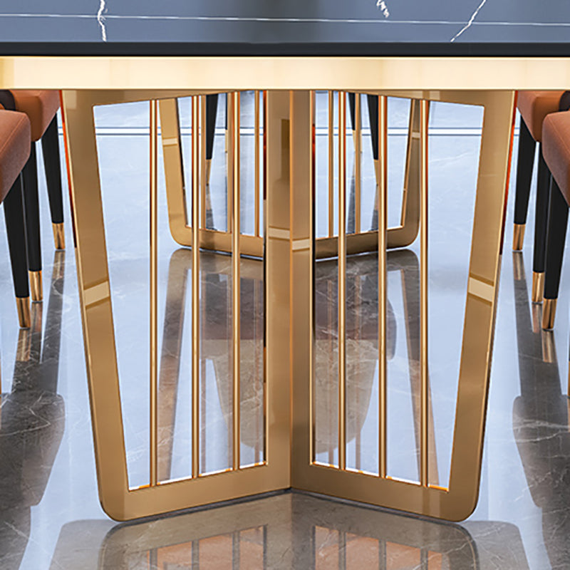 Glam Sintered Stone Double Pedestal Table Home Rectangle Dining Table Clearhalo 'Dining Tables & Seating' 'Dining Tables' 'dining_table' 'furn' 'furn_dining_table' 'Furniture' 'furniture_dining_table' 'Kitchen & Dining Furniture' 'kitchen' 'kitchen_dining_table' 4818420