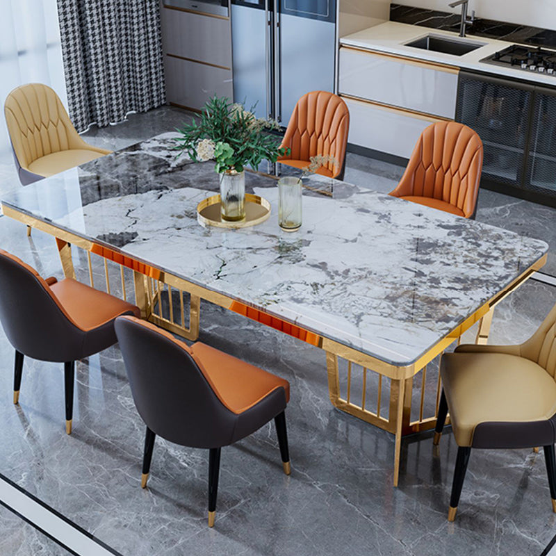Glam Sintered Stone Double Pedestal Table Home Rectangle Dining Table Clearhalo 'Dining Tables & Seating' 'Dining Tables' 'dining_table' 'furn' 'furn_dining_table' 'Furniture' 'furniture_dining_table' 'Kitchen & Dining Furniture' 'kitchen' 'kitchen_dining_table' 4818422