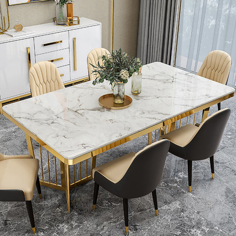 Glam Sintered Stone Double Pedestal Table Home Rectangle Dining Table Clearhalo 'Dining Tables & Seating' 'Dining Tables' 'dining_table' 'furn' 'furn_dining_table' 'Furniture' 'furniture_dining_table' 'Kitchen & Dining Furniture' 'kitchen' 'kitchen_dining_table' 4818423