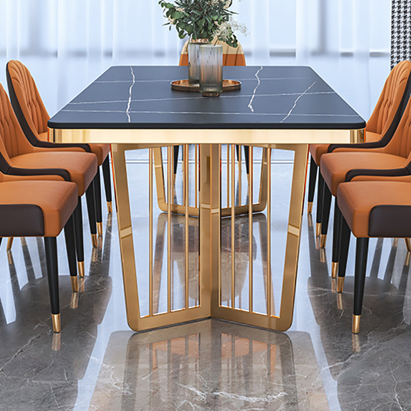 Glam Sintered Stone Double Pedestal Table Home Rectangle Dining Table Clearhalo 'Dining Tables & Seating' 'Dining Tables' 'dining_table' 'furn' 'furn_dining_table' 'Furniture' 'furniture_dining_table' 'Kitchen & Dining Furniture' 'kitchen' 'kitchen_dining_table' 4818424