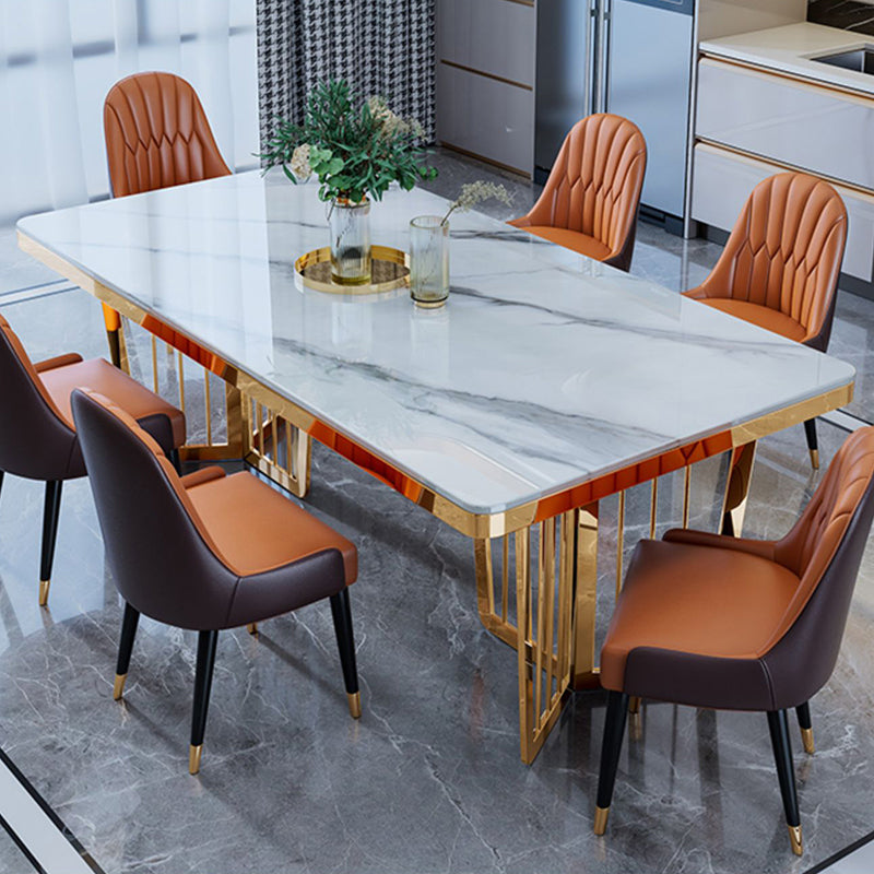 Glam Sintered Stone Double Pedestal Table Home Rectangle Dining Table Clearhalo 'Dining Tables & Seating' 'Dining Tables' 'dining_table' 'furn' 'furn_dining_table' 'Furniture' 'furniture_dining_table' 'Kitchen & Dining Furniture' 'kitchen' 'kitchen_dining_table' 4818426