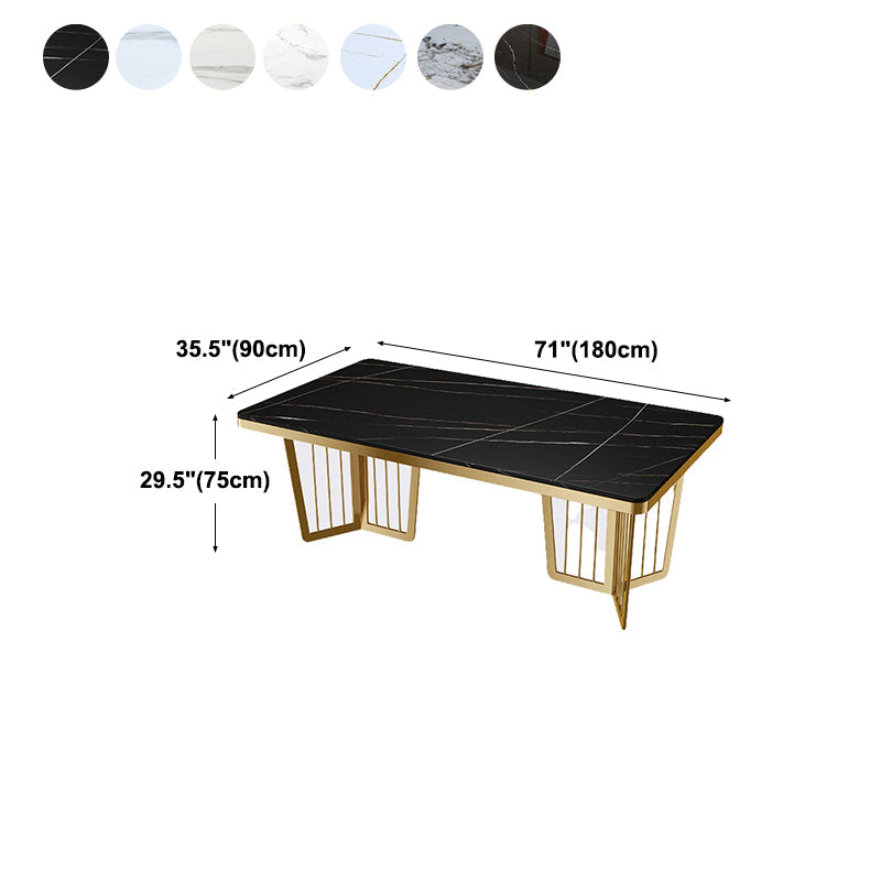 Glam Sintered Stone Double Pedestal Table Home Rectangle Dining Table Clearhalo 'Dining Tables & Seating' 'Dining Tables' 'dining_table' 'furn' 'furn_dining_table' 'Furniture' 'furniture_dining_table' 'Kitchen & Dining Furniture' 'kitchen' 'kitchen_dining_table' 4818429