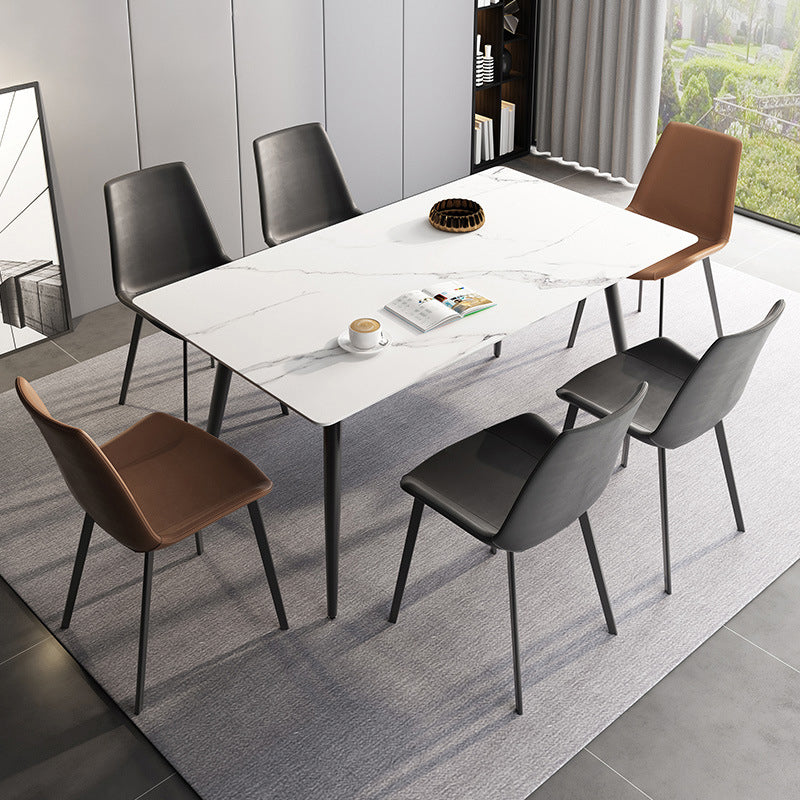 Stone Top Dining Table Rectangle Modern Dining Table with 4 Black Legs White 55.1"L x 31.5"W x 29.5"H Without Chairs Clearhalo 'Dining Tables & Seating' 'Dining Tables' 'dining_table' 'furn' 'furn_dining_table' 'Furniture' 'furniture_dining_table' 'Kitchen & Dining Furniture' 'kitchen' 'kitchen_dining_table' 4818444
