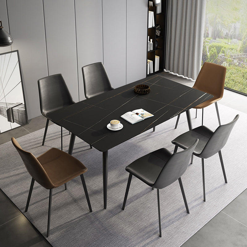 Stone Top Dining Table Rectangle Modern Dining Table with 4 Black Legs Black Without Chairs Clearhalo 'Dining Tables & Seating' 'Dining Tables' 'dining_table' 'furn' 'furn_dining_table' 'Furniture' 'furniture_dining_table' 'Kitchen & Dining Furniture' 'kitchen' 'kitchen_dining_table' 4818445