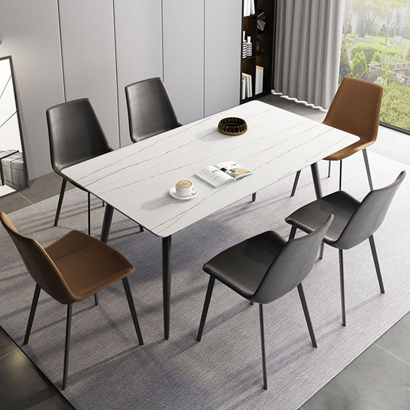 Stone Top Dining Table Rectangle Modern Dining Table with 4 Black Legs White Without Chairs Clearhalo 'Dining Tables & Seating' 'Dining Tables' 'dining_table' 'furn' 'furn_dining_table' 'Furniture' 'furniture_dining_table' 'Kitchen & Dining Furniture' 'kitchen' 'kitchen_dining_table' 4818446
