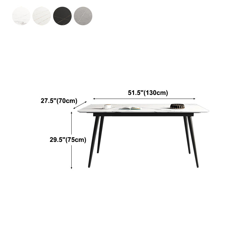 Stone Top Dining Table Rectangle Modern Dining Table with 4 Black Legs Clearhalo 'Dining Tables & Seating' 'Dining Tables' 'dining_table' 'furn' 'furn_dining_table' 'Furniture' 'furniture_dining_table' 'Kitchen & Dining Furniture' 'kitchen' 'kitchen_dining_table' 4818453
