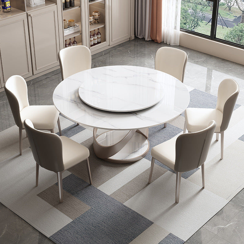 Stone Top Dining Table Round Modern Dining Table with Pedestal Base White Without Chairs Clearhalo 'Dining Tables & Seating' 'Dining Tables' 'dining_table' 'furn' 'furn_dining_table' 'Furniture' 'furniture_dining_table' 'Kitchen & Dining Furniture' 'kitchen' 'kitchen_dining_table' 4818458