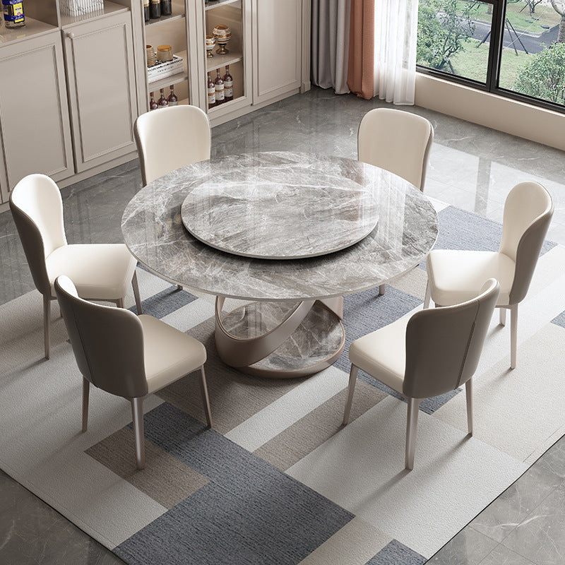 Stone Top Dining Table Round Modern Dining Table with Pedestal Base Grey Without Chairs Clearhalo 'Dining Tables & Seating' 'Dining Tables' 'dining_table' 'furn' 'furn_dining_table' 'Furniture' 'furniture_dining_table' 'Kitchen & Dining Furniture' 'kitchen' 'kitchen_dining_table' 4818460