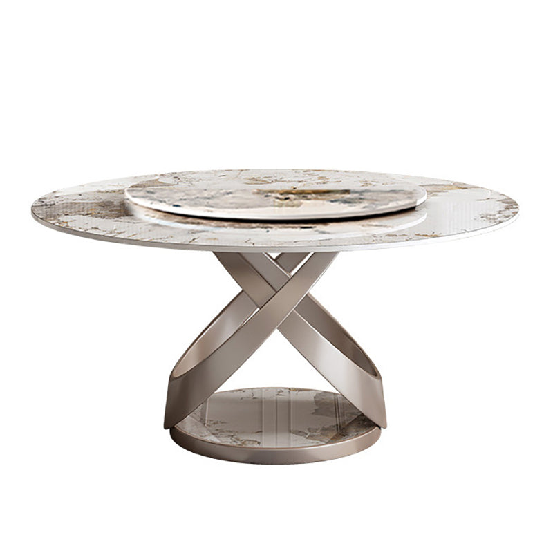 Stone Top Dining Table Round Modern Dining Table with Pedestal Base Gold Without Chairs Clearhalo 'Dining Tables & Seating' 'Dining Tables' 'dining_table' 'furn' 'furn_dining_table' 'Furniture' 'furniture_dining_table' 'Kitchen & Dining Furniture' 'kitchen' 'kitchen_dining_table' 4818462
