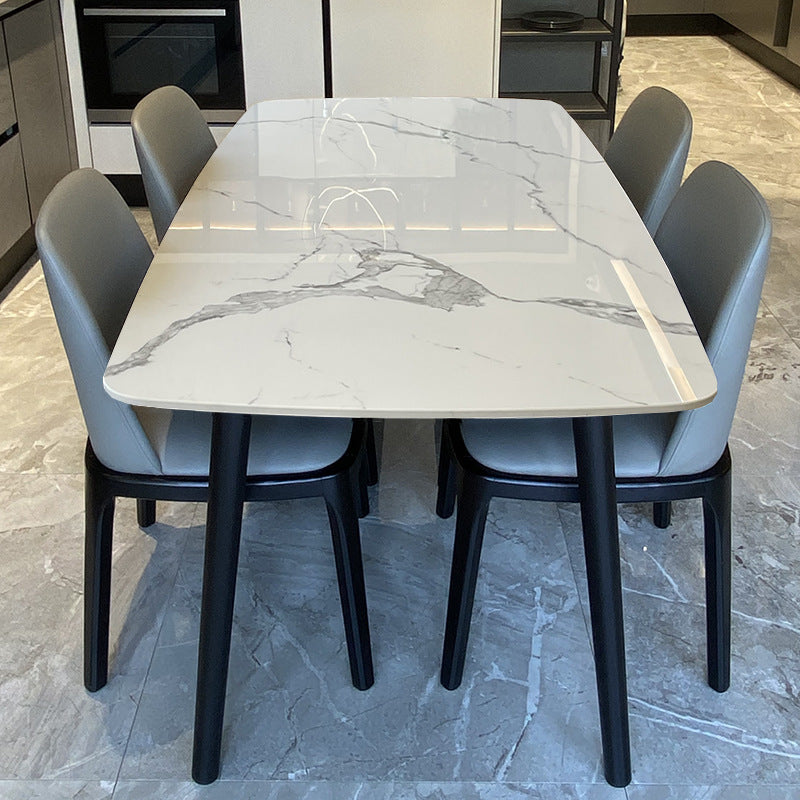 Stone Top Dining Table Modern Rectangle Table with 4 Wood Legs in Black White Without Chairs Clearhalo 'Dining Tables & Seating' 'Dining Tables' 'dining_table' 'furn' 'furn_dining_table' 'Furniture' 'furniture_dining_table' 'Kitchen & Dining Furniture' 'kitchen' 'kitchen_dining_table' 4818470