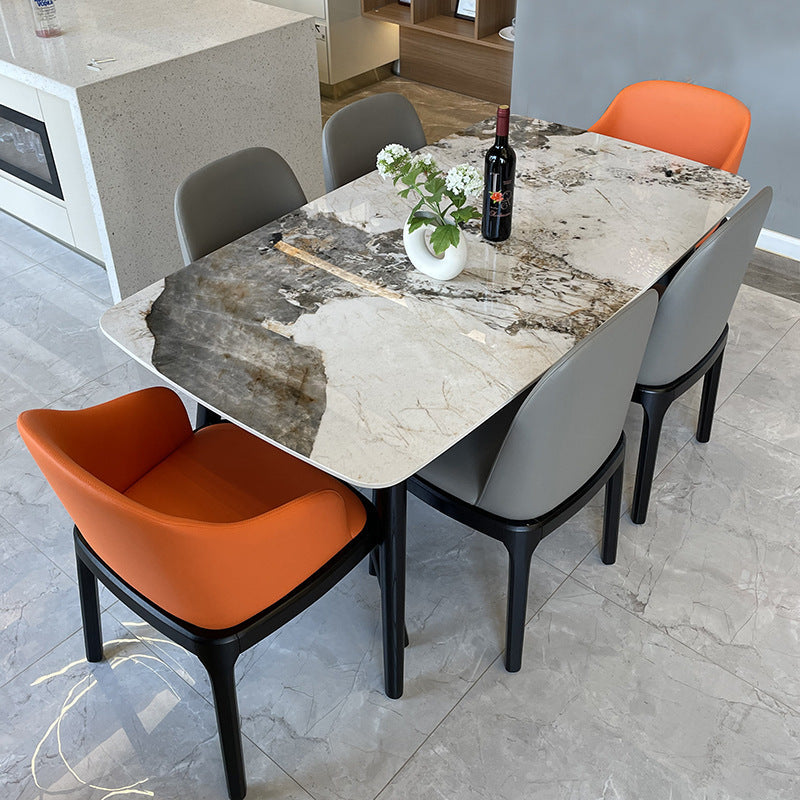 Stone Top Dining Table Modern Rectangle Table with 4 Wood Legs in Black Gold Without Chairs Clearhalo 'Dining Tables & Seating' 'Dining Tables' 'dining_table' 'furn' 'furn_dining_table' 'Furniture' 'furniture_dining_table' 'Kitchen & Dining Furniture' 'kitchen' 'kitchen_dining_table' 4818471