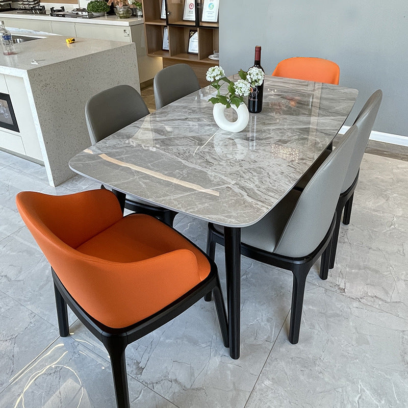Stone Top Dining Table Modern Rectangle Table with 4 Wood Legs in Black Grey Without Chairs Clearhalo 'Dining Tables & Seating' 'Dining Tables' 'dining_table' 'furn' 'furn_dining_table' 'Furniture' 'furniture_dining_table' 'Kitchen & Dining Furniture' 'kitchen' 'kitchen_dining_table' 4818472