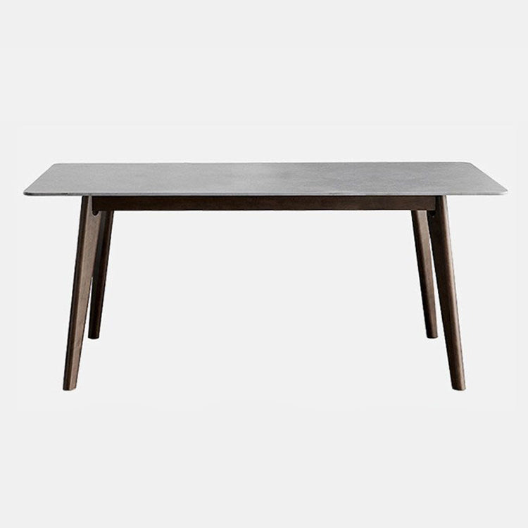 Stone Top Table Mid-Century Modern Dining Table with 4 Wood Legs in Brown Grey 51.2"L x 31.5"W x 29.5"H Without Chairs Clearhalo 'Dining Tables & Seating' 'Dining Tables' 'dining_table' 'furn' 'furn_dining_table' 'Furniture' 'furniture_dining_table' 'Kitchen & Dining Furniture' 'kitchen' 'kitchen_dining_table' 4818494