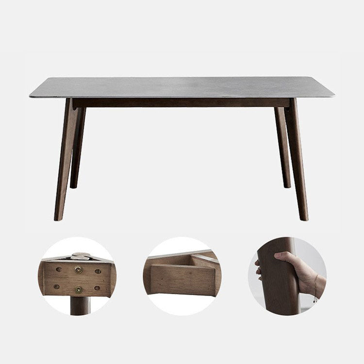 Stone Top Table Mid-Century Modern Dining Table with 4 Wood Legs in Brown Clearhalo 'Dining Tables & Seating' 'Dining Tables' 'dining_table' 'furn' 'furn_dining_table' 'Furniture' 'furniture_dining_table' 'Kitchen & Dining Furniture' 'kitchen' 'kitchen_dining_table' 4818495