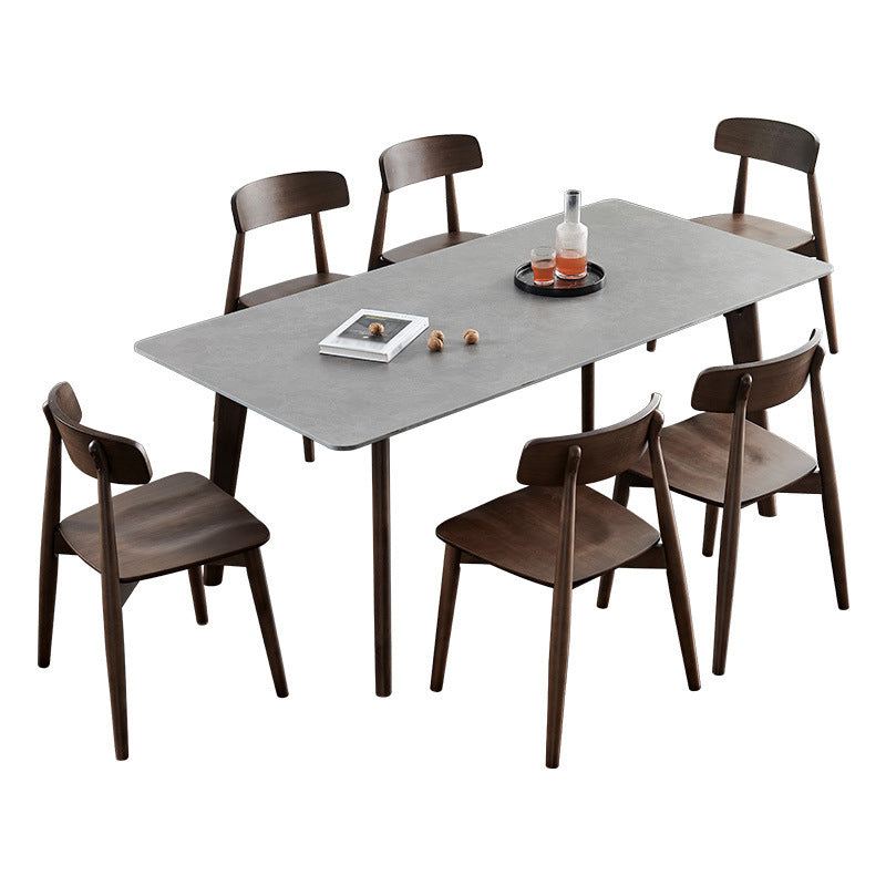 Stone Top Table Mid-Century Modern Dining Table with 4 Wood Legs in Brown Clearhalo 'Dining Tables & Seating' 'Dining Tables' 'dining_table' 'furn' 'furn_dining_table' 'Furniture' 'furniture_dining_table' 'Kitchen & Dining Furniture' 'kitchen' 'kitchen_dining_table' 4818499