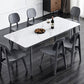 Stone Top Table Mid-Century Modern Dining Table with 4 Wood Legs in Brown White Without Chairs Clearhalo 'Dining Tables & Seating' 'Dining Tables' 'dining_table' 'furn' 'furn_dining_table' 'Furniture' 'furniture_dining_table' 'Kitchen & Dining Furniture' 'kitchen' 'kitchen_dining_table' 4818501