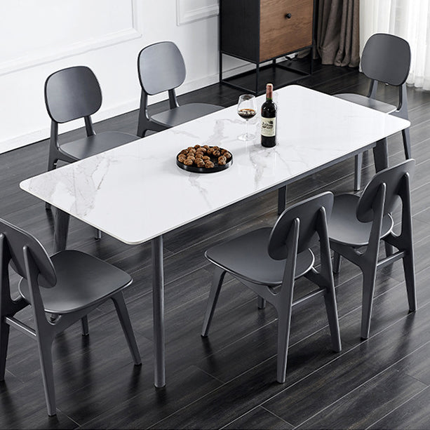 Stone Top Table Mid-Century Modern Dining Table with 4 Wood Legs in Brown White Without Chairs Clearhalo 'Dining Tables & Seating' 'Dining Tables' 'dining_table' 'furn' 'furn_dining_table' 'Furniture' 'furniture_dining_table' 'Kitchen & Dining Furniture' 'kitchen' 'kitchen_dining_table' 4818501