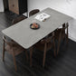 Stone Rectangle Top Table Mid-Century Modern Dining Table with 4 Wood Legs Grey 63"L x 31.5"W x 29.5"H Without Chairs Clearhalo 'Dining Tables & Seating' 'Dining Tables' 'dining_table' 'furn' 'furn_dining_table' 'Furniture' 'furniture_dining_table' 'Kitchen & Dining Furniture' 'kitchen' 'kitchen_dining_table' 4818507