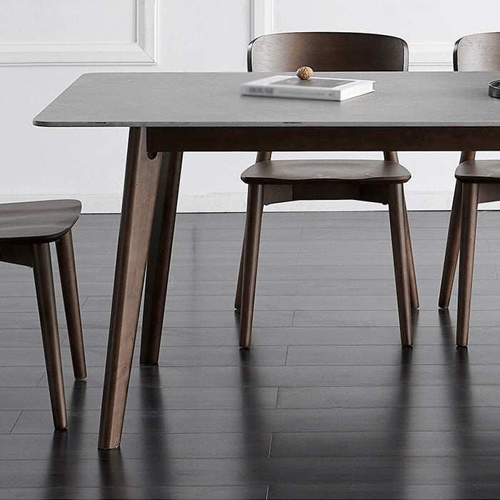 Stone Rectangle Top Table Mid-Century Modern Dining Table with 4 Wood Legs Clearhalo 'Dining Tables & Seating' 'Dining Tables' 'dining_table' 'furn' 'furn_dining_table' 'Furniture' 'furniture_dining_table' 'Kitchen & Dining Furniture' 'kitchen' 'kitchen_dining_table' 4818513