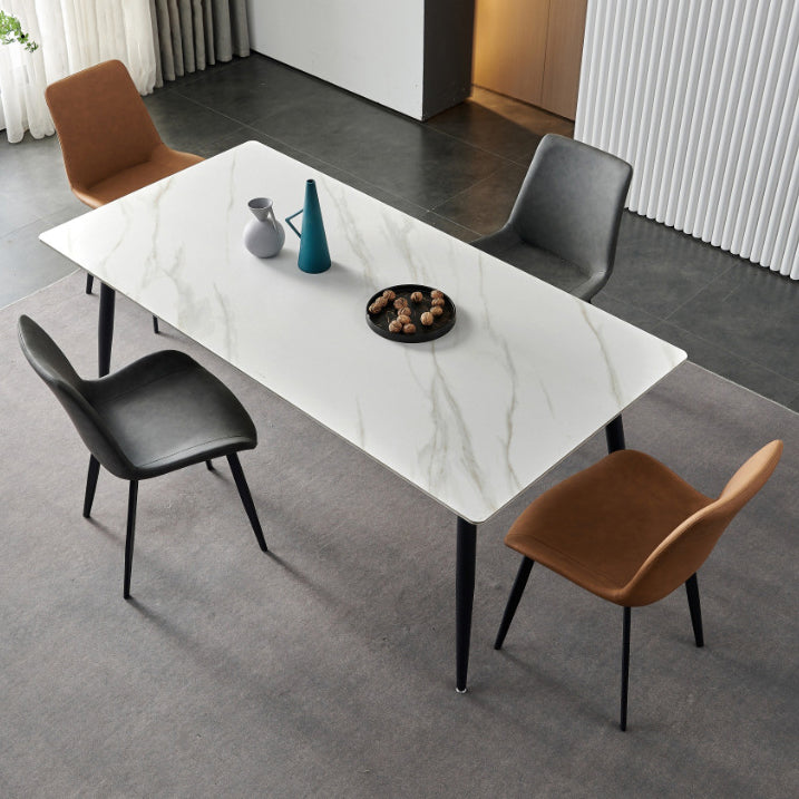 Stone Top Dining Table Traditional Luxury Table with 4 Black Legs White 70.9"L x 35.4"W x 29.5"H Without Chairs Clearhalo 'Dining Tables & Seating' 'Dining Tables' 'dining_table' 'furn' 'furn_dining_table' 'Furniture' 'furniture_dining_table' 'Kitchen & Dining Furniture' 'kitchen' 'kitchen_dining_table' 4818523